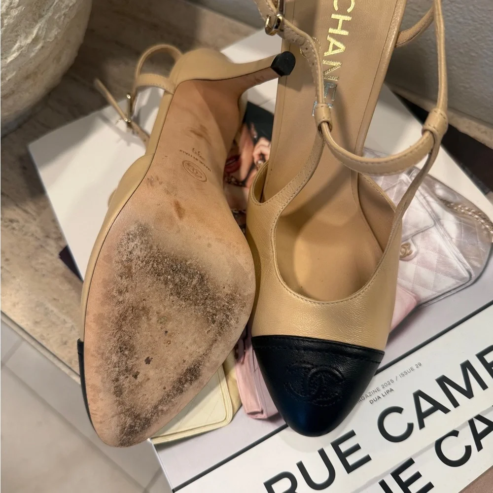 CHANEL Beige and Black Heels - Picture 9 of 12